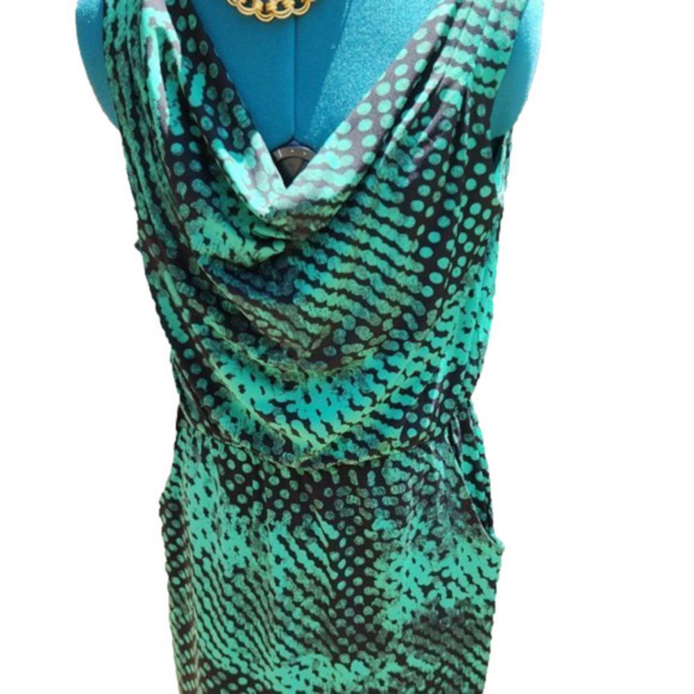 350. Cleo Green and Black draped neck sleeveless dress |10
